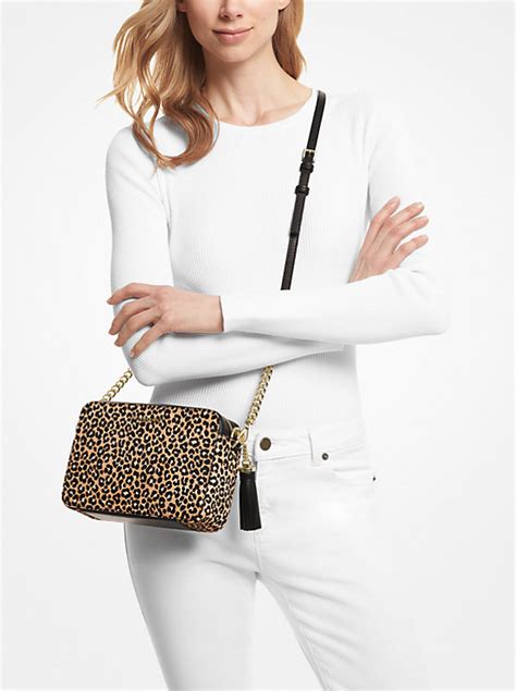 Jet Set Medium Leopard Print Calf Hair Crossbody 